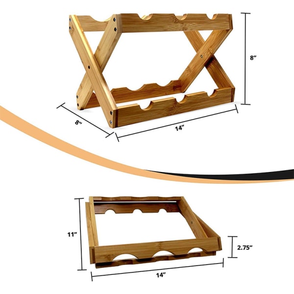 Bambus Vinstativ, X-Form, 6 Flasker, Rustikk, Liten, Sammenleggbar Vinstativ, natur