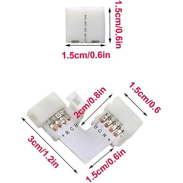 10 st L-typ 4-stifts LED snabbkoppling, för 10 mm breda SMD 5050 RGB (vit)