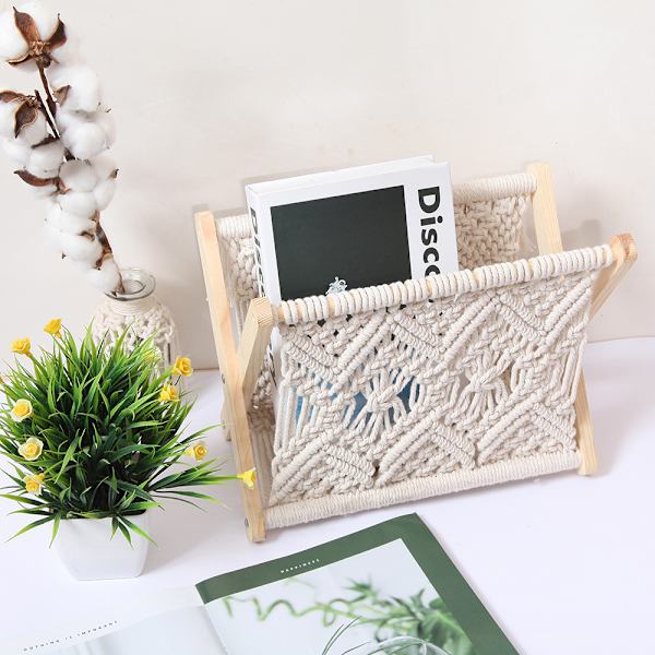 Bohemisk Macrame Tidskriftsställ, Handvävd Bok Dagbok Organizer, Handduksförvaring