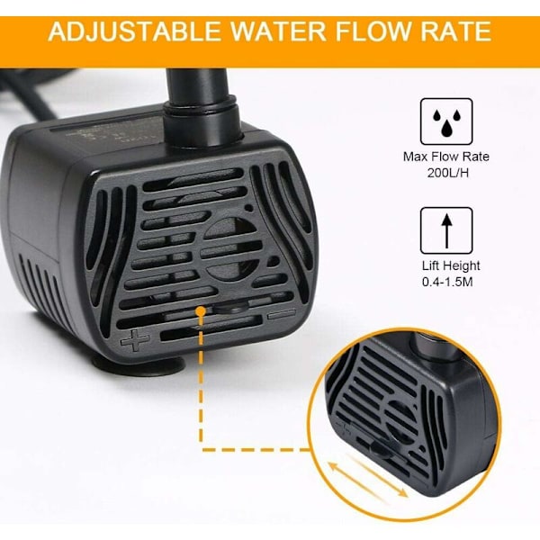 Nedsænkelig vandpumpe, akvariepumpe justerbar 3W ultra-stille USB-pumpe til
