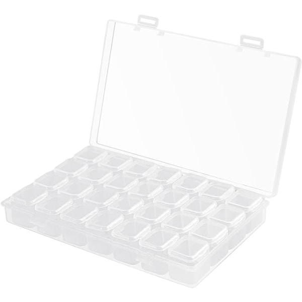 28 Grids Diamond Box Clear Plastic smykker Craft Oppbevaring Inneholder