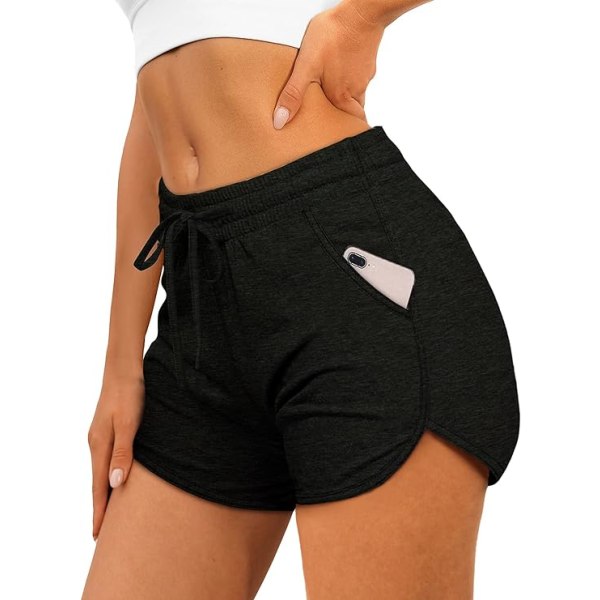 Atletiska shorts för kvinnor med löparshorts med fickor och dragsko X