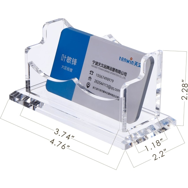 Läpinäkyvä akryylinen käyntikorttiteline työpöydälle, kortiston jalusta, 4,7 x 2,2 x 2,3 tuumaa, vaakasuora eleganssi-tukeva