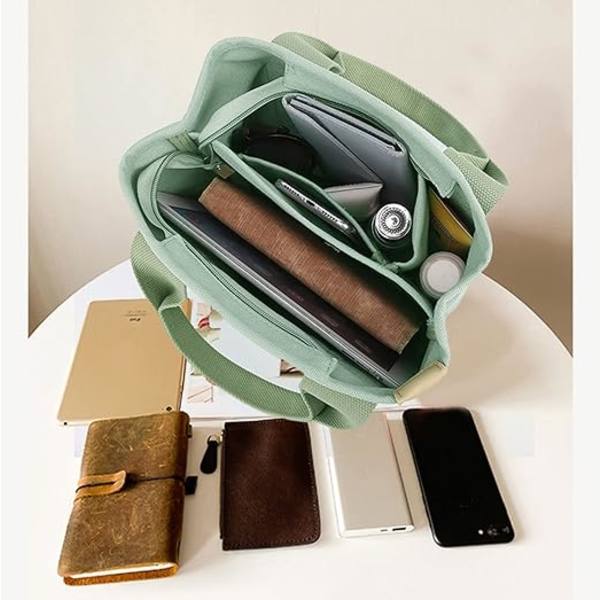 Stor kapacitet Multi Pocket Handväska Dam Mode Canvas Tote Axelväska