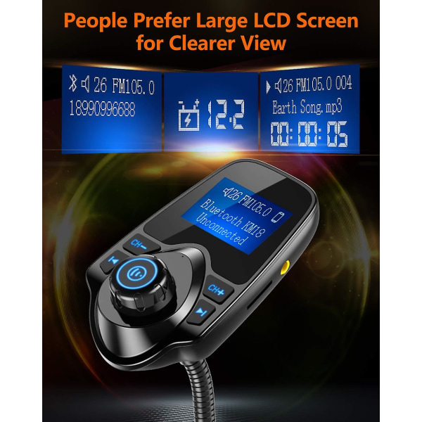 Bil Bluetooth Fm Sender Radio Adapter Bilsett W 1,44 Tommers Display Supp