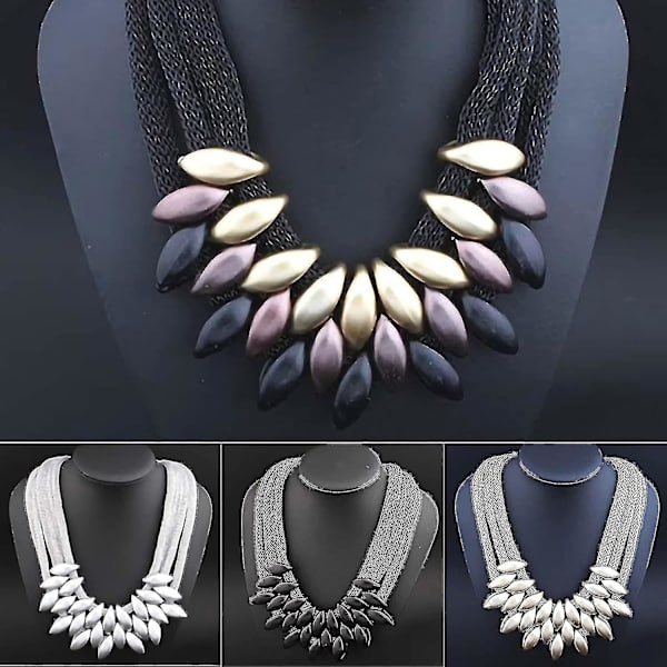 Multi-lags flettet legering blad vedhæng halskæde - Dainty Statement Choker f