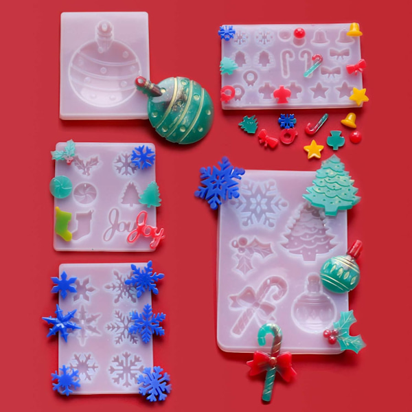 Paket med Färgglada Jultema Epoxisiliconformar med Julgran, Snöflingor, Pepparkakor, Strumpor och Alfabetsmönster
