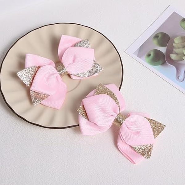 2 stk. sløyfe hårspenner med glitter rosa boutique