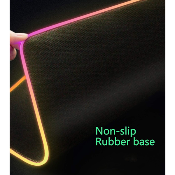 Gaming musematte, myk LED-lys musematte, svart premium-tekstur