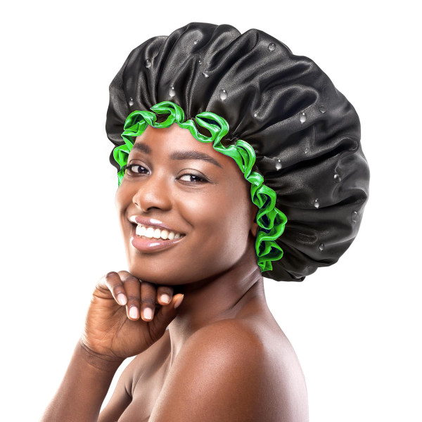 Stor badehætte til kvinder langt hår, sort, genanvendelig vandtæt