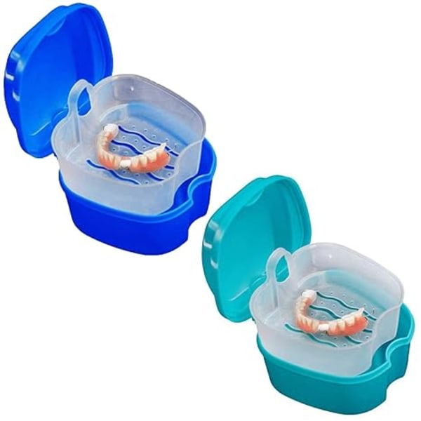 2-Pack Color hammasproteesi Bath Case kuppipidikkeen säilytyslaatikko suodatinkorilla