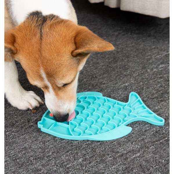 Licking Mat Cat Bowl Dog Pet Plate Silicone Slow Food Mat Slow Food Pet Plate Claw Shaped Bowl Blå