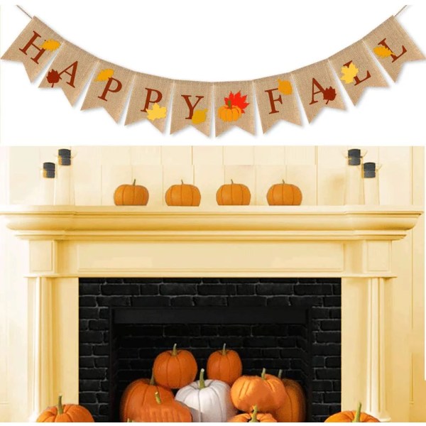 Happy Fall Græskar Banner, Thanksgiving Efterår Happy Fall Banner Høst Hjem Indretning Vimpel Flag Girlande Fest Thanksgiving Day Pejs Dekoration