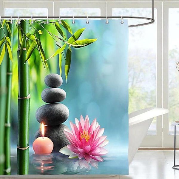 Zen Bruseskærm, Bruseskærm 90X180, Bambusstof Bruseskærm Blomst Vand Badeværelse Bruseskærm