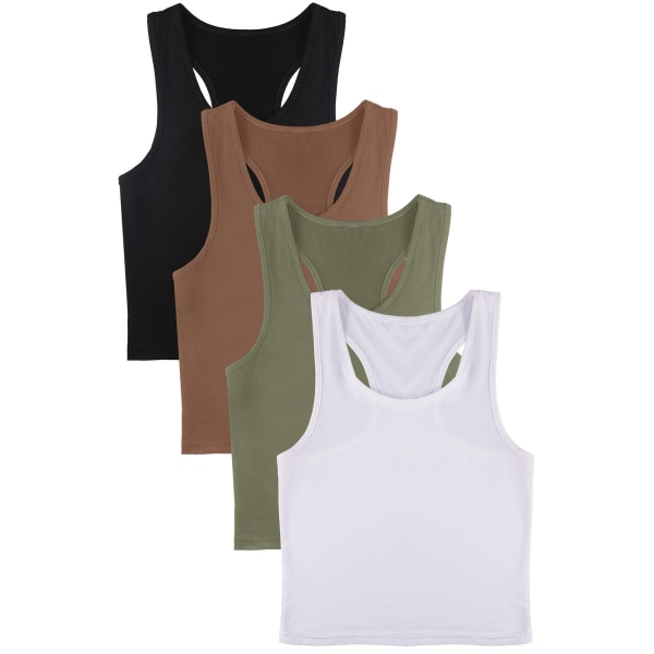 4 stk. Basic Crop Tank Tops Ærmeløse  Crop Sport Top til Kvinder L hvid