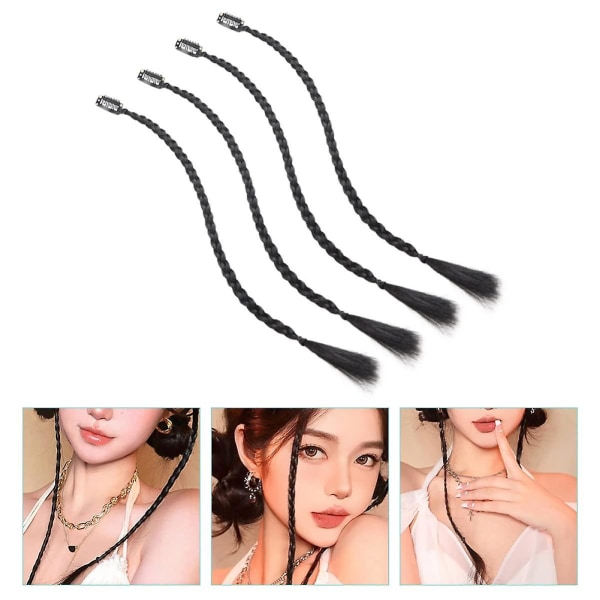 4 stk. Extensions Fletter Gardin Front for i Flettet Side Baby Flette Lang Klips Kvinne Bang Hår Syntetisk