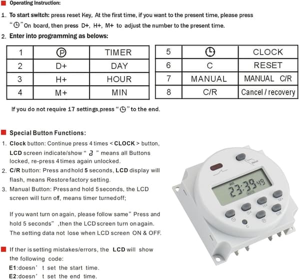 CN101A Ingång DC/AC 12V, Utgång 200-250V AC, 16A LCD Digital Programmerbar Timerrelä Tidbrytare Stöd 17 Tider Dagligt Veckoprogram