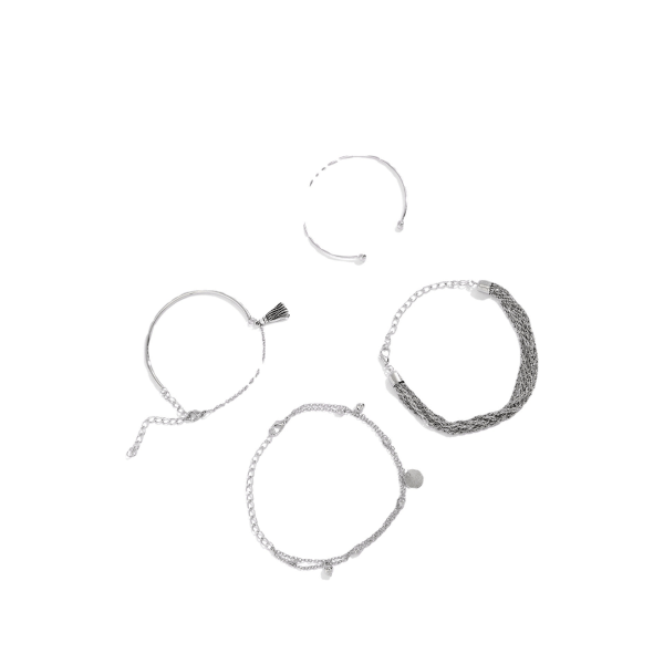 4 stk Sølvarmbånd/armbånd med snoede kæder, kvast & kugler Sølv