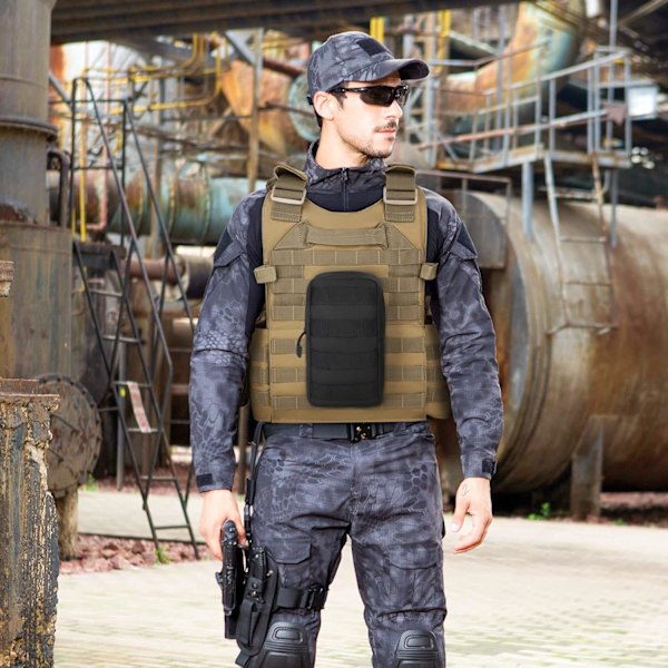 Taktisk Lomme Mini Militær Taske Lille Tilbehørspose med Molle System til Jagt Trekking, Sort