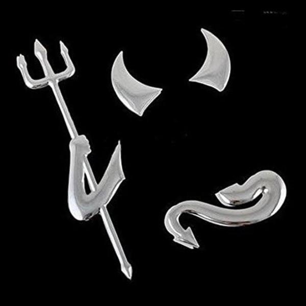 3D Krom Sølv Bilsticker - Djævel Emblem - 2 Sæt