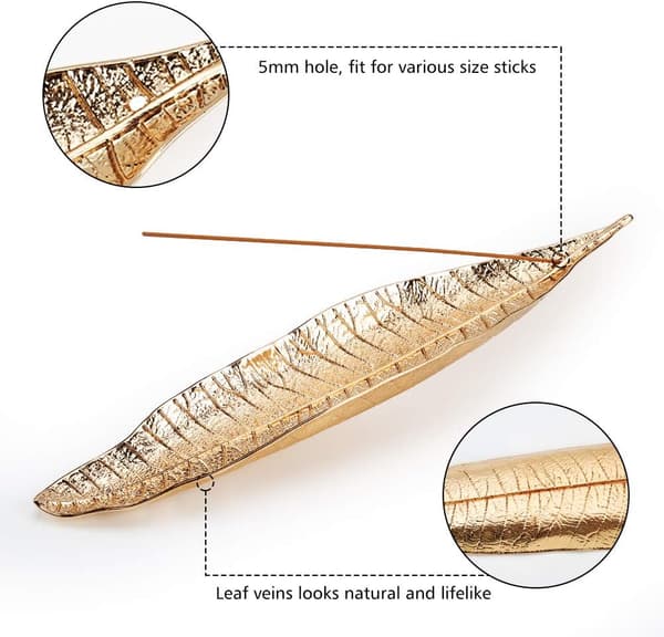 Røgelseholder sæt, blad og snegl røgelse brænder, røgelse askefanger, røgelse pindeholder til diske, meditationsrum, yoga, hjem, kontor, guld