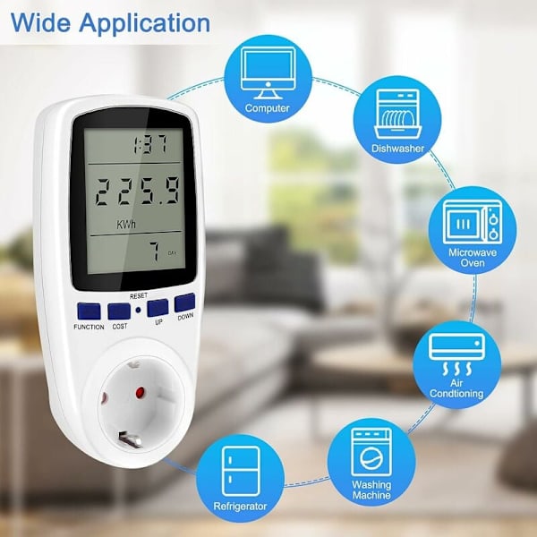Effektmätning, uttag elmätare wattmeter med bakre skärm LCD-skärm