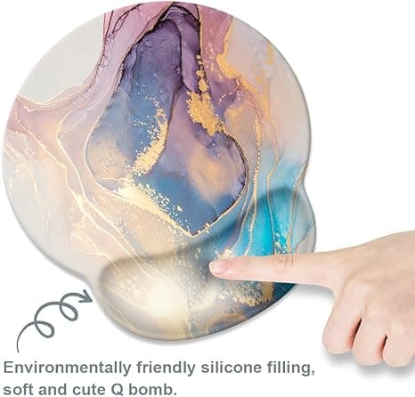 Abstrakt marmor tekstur musematte med håndledsstøtte, skridsikker gummibase musematte, ergonomisk musehåndledsstøttepude 25×21×2.5cm Stjernehimmelfarve