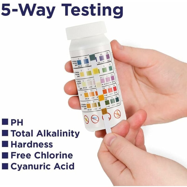 pH- og klor-tester for basseng, 50 strips spa-strips for 5-i-1-bassenget