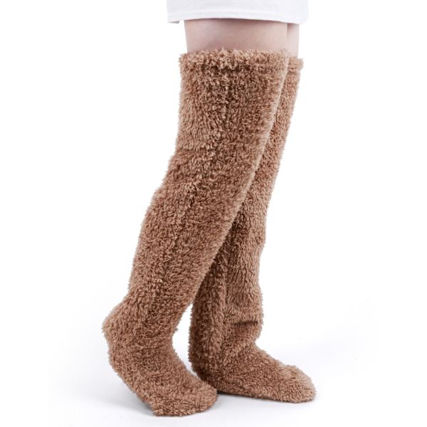 1 par Over Knee High Fuzzy Socks Plush Slipper Strømper Furry Lange Benvarmere