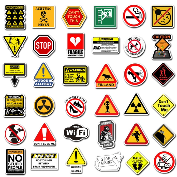 50Pack of Stickers - Warning Signs multicolour