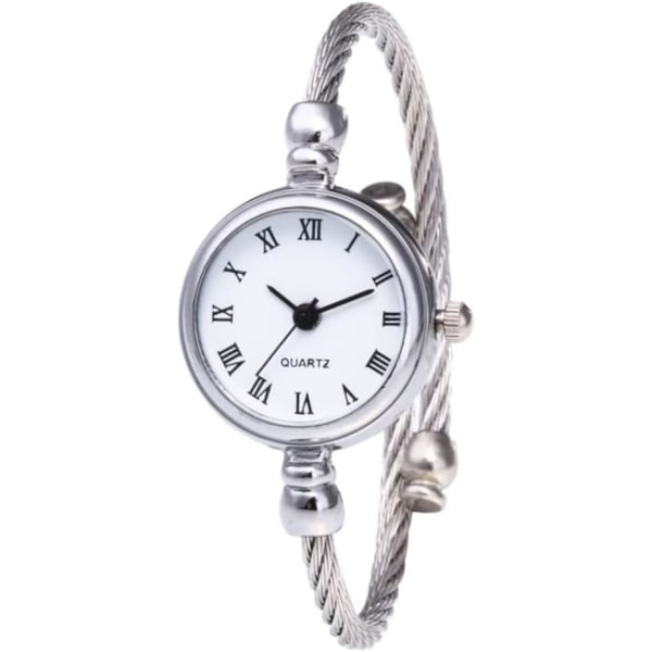 Naisten hopeakaapeli, valkoinen kellotaulu, analoginen kvartsirannerengas watch metallinauhalla