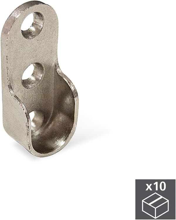 Sidesupport til oval garderobestang, blank krom, 10 stk.