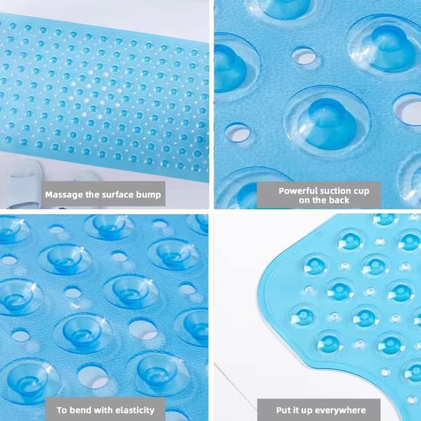 Antislip Badekar måtte, 100×40cm, Bruse måtte, Ekstra lang maskinvaskbar bade måtte, PVC materiale (Blå)
