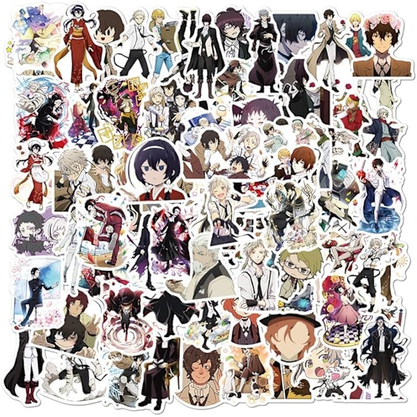 100 kpl Anime Bungo Stray Dogs -tarroja vesipullolle, kannettavalle tietokoneelle, puhelimelle, kitaralle, rullalaudalle, tietokoneelle, sarjakuva vinyyli, vedenpitävä, esteettinen, lapsille, aikuisille.