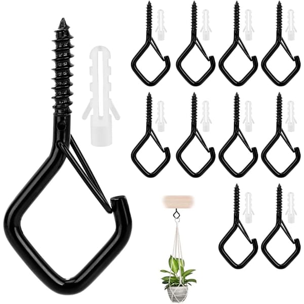 12-pack väggkrokar, takkrokar, svarta skruvhooks, skruvväggkrokar, ögonskruvar, små skruvhooks, skruvhooks, takskruvhooks