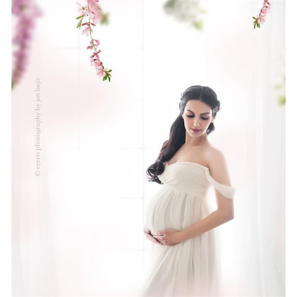 Maternityklänning för fotografering Off Shoulder Chiffon Klänning Split Front Maxi