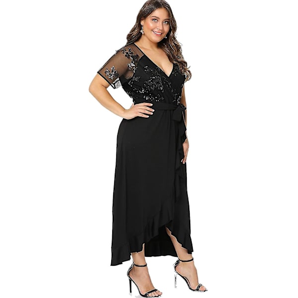 Plus Size Empire Taille Maxi Kjole Ruffle Split Semi Sheer Ensfarvede Kjoler 3XL