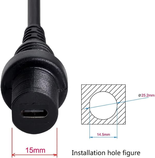 Vattentät USB C-kabel, USB 3.1 Typ C hane till hona, dataförlängningskabel