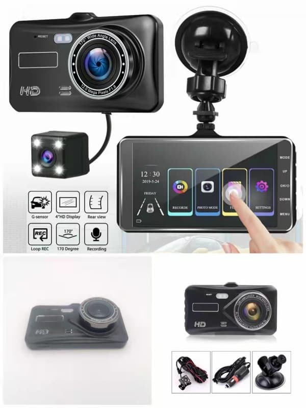 Dash Cam Kamera til Køretøjer Biler, Dobbelt Objektiv G-sensor HD 1080P, Sort