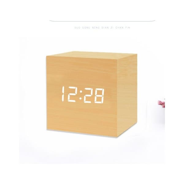 Digital väckarklocka, Mini Modern Trä LED Ljus Kub Skrivbordsväckarklocka,