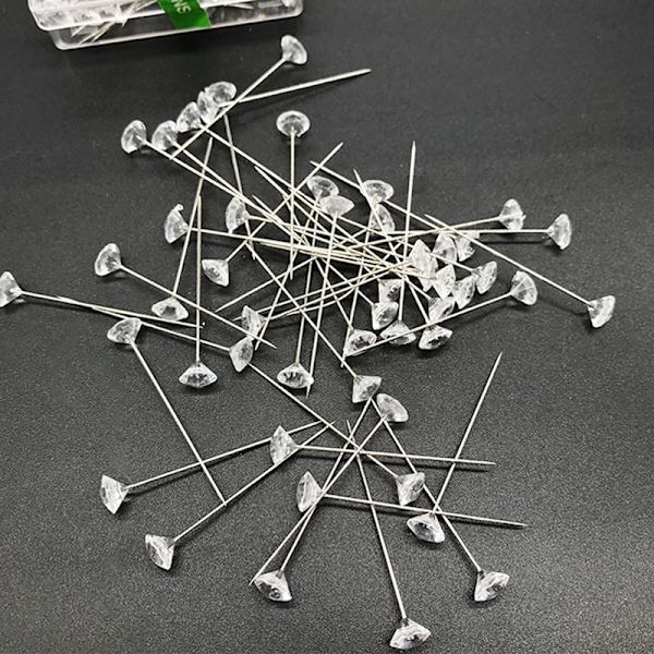 Hodepinner, 100 stk Diamante Krystall Blomsterpinner, Bukettpinner for Brud DIY Sying Håndverk Boutonniere, Bryllupsbukett Pinner med Plastboks (8*38MM) Diamant Hodepinner
