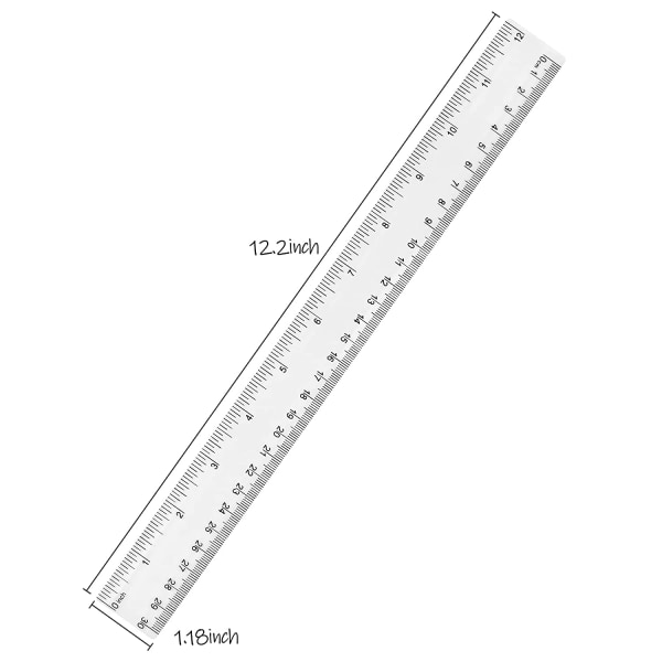 30cm Clear Ruler - 8 Pcs Plastic Transparent Shatterproof Straight Ruler, 1