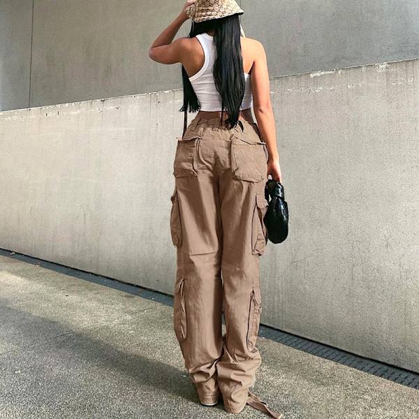 Kvinnors Baggy Cargo Byxor med Fickor Y2k Hög Midja Hip Hop Lösa Joggers Ca
