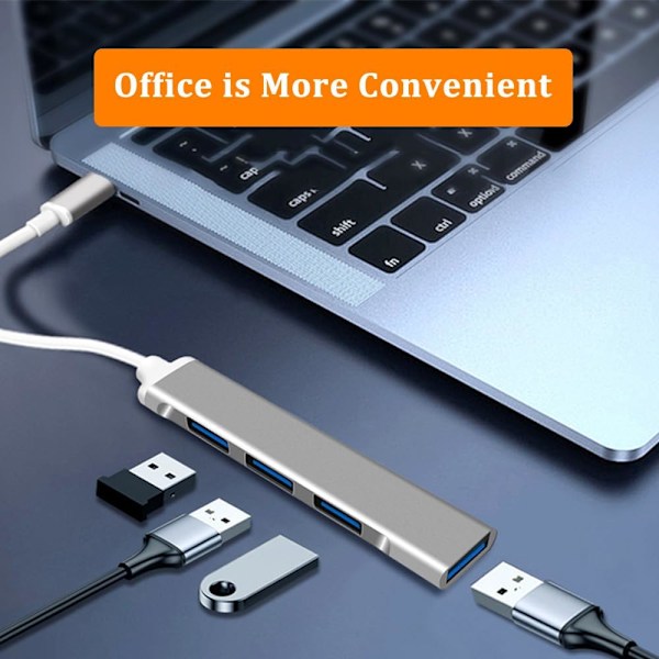 USB C Hub 4 Portar, USB C till USB Hub, USB C Splitter, USB C Splitter till USB 3.0 Hub, Kompatibel med Mac Pro, iPad Pro, Chromebook, Pixelbook, Surface