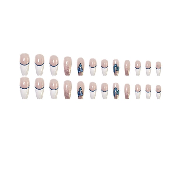 Långa blåa gradient falska naglar akryl glitter diamant falska naglar