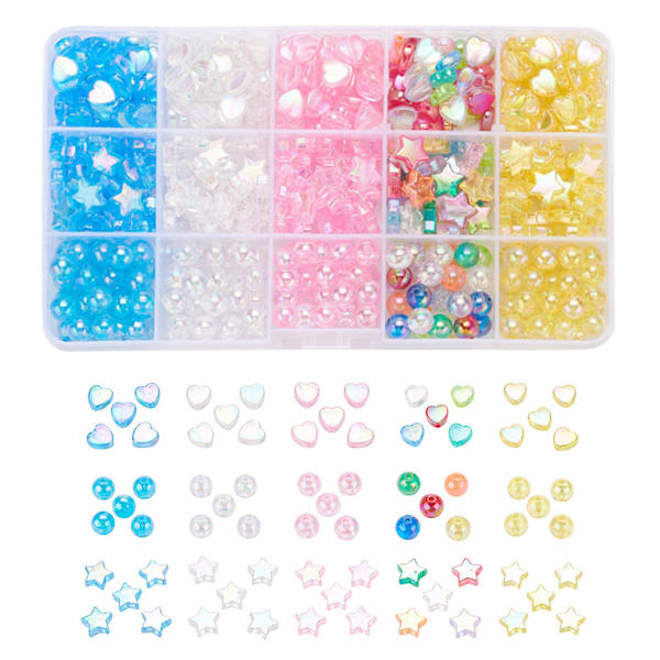 DIY - Perleboks - Akrylperler - Mix - 630stk - Smykkefremstilling flerfarget