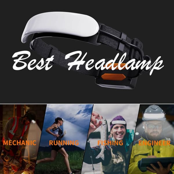 Oppladbar hodelykt PRO+, 5000mAh 1500 Lumen Super Bright 230° Beam LED Hodelykt, Hodelykter kompatible kompatibleehead, 3 Moduser, IPX6 Hodelykter compa