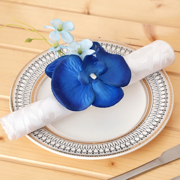 12 stk Serviettringer, Kunstige Blomster Serviettringer, Falske Blomster Serviettholder, Serviettring, til Middagsfest, Bryllupsbordsdekorasjon (Blå)