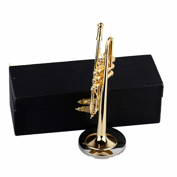 Miniatyrtrumpet i mässing med stativ och fodral Mini Musikinstrument Mi