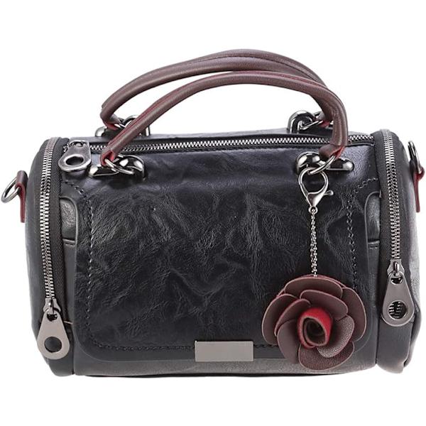 Crossbody Bag Boston Barrel Håndveske med Blomsteranheng for Kvinner
